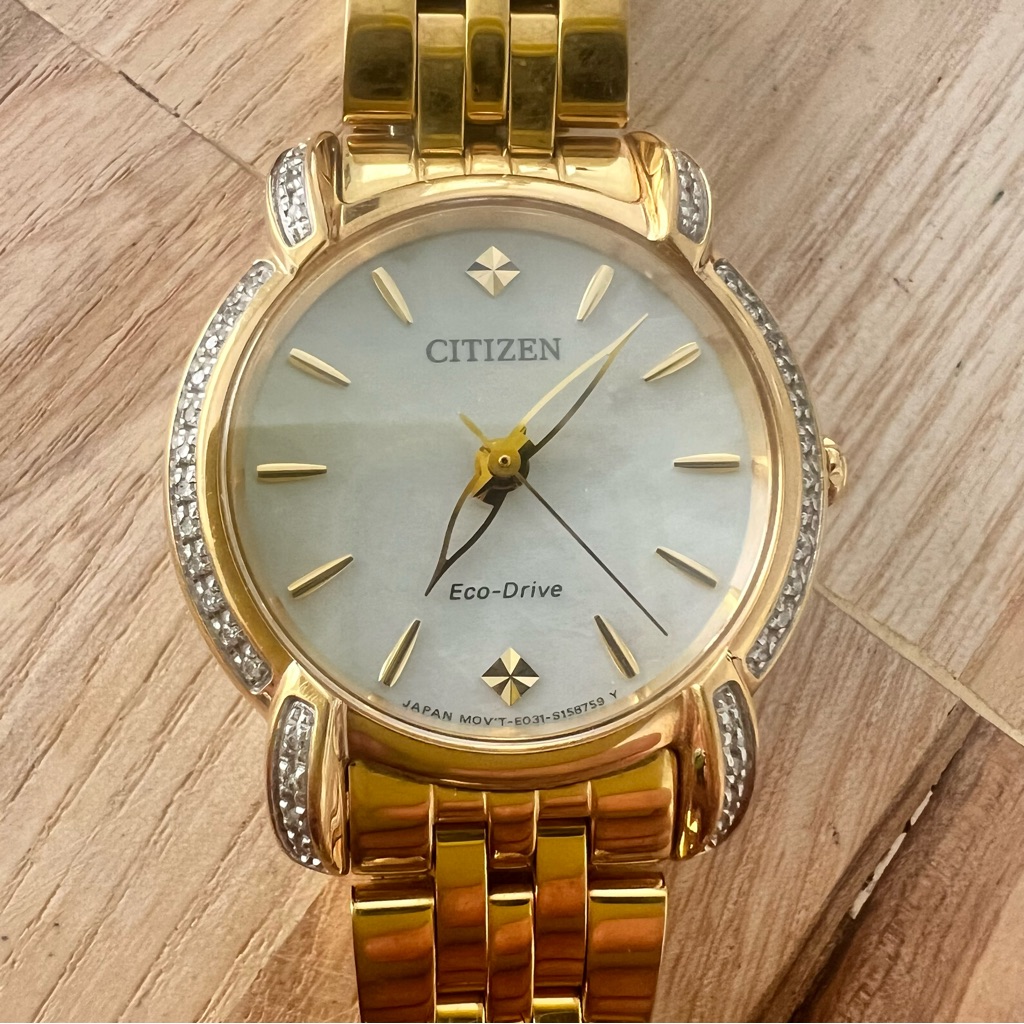Citizen EcoDrive Ladies Gold Tone Mother Of Pearl Dial Diamond Dress Watch